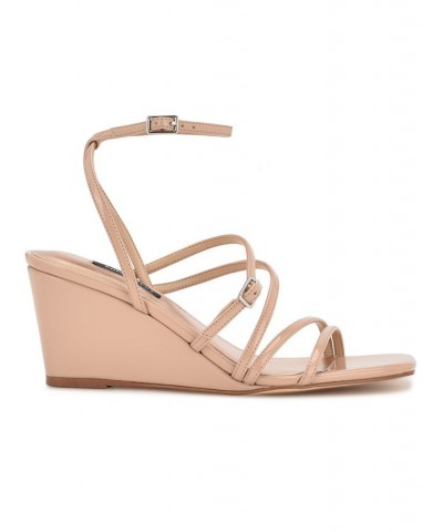 Women's Keamer Square Toe Strappy Wedge Dress Sandals Tan/Beige $53.46 Shoes