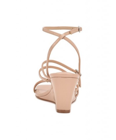 Women's Keamer Square Toe Strappy Wedge Dress Sandals Tan/Beige $53.46 Shoes