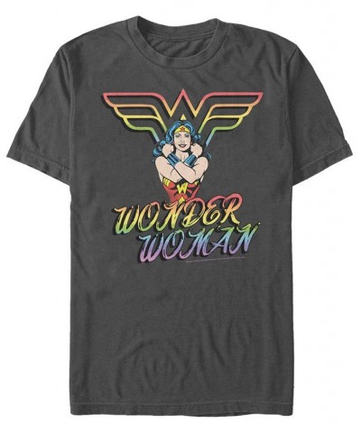 Men's Wonder Woman Diana Rainbow Short Sleeve T-shirt Gray $18.89 T-Shirts