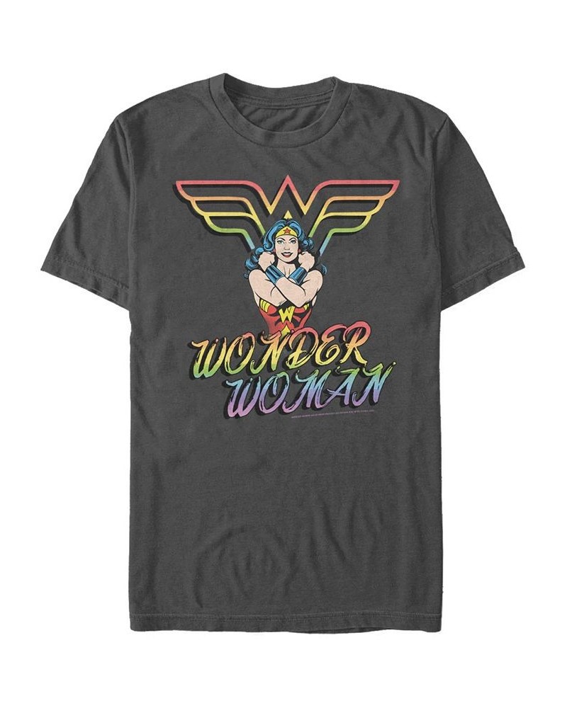 Men's Wonder Woman Diana Rainbow Short Sleeve T-shirt Gray $18.89 T-Shirts