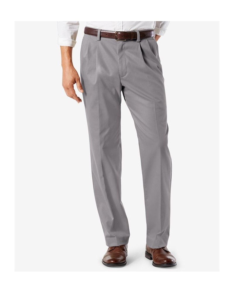 Men's Easy Classic Pleated Fit Khaki Stretch Pants Burma Grey $22.00 Pants