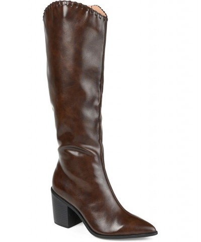 Women's Daria Extra Wide Calf Western Boots Brown $58.80 Shoes