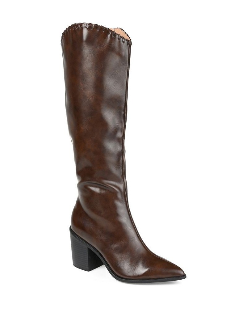 Women's Daria Extra Wide Calf Western Boots Brown $58.80 Shoes