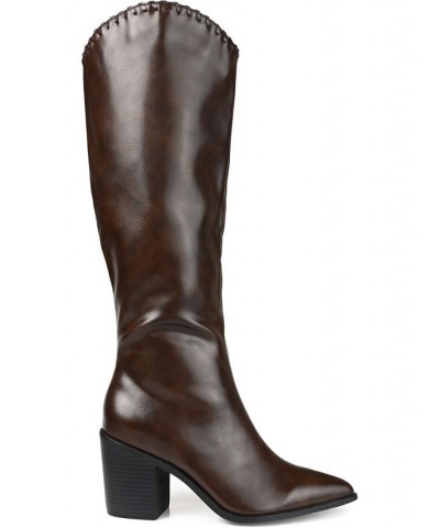 Women's Daria Extra Wide Calf Western Boots Brown $58.80 Shoes