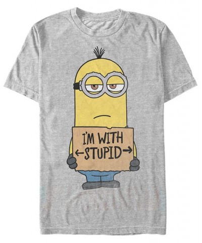 Minions Illumination Men's Despicable Me I'M With Stupid Short Sleeve T-Shirt Black $15.05 T-Shirts