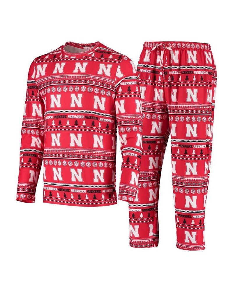 Men's Scarlet Nebraska Huskers Ugly Sweater Knit Long Sleeve Top and Pant Set $36.75 Pajama