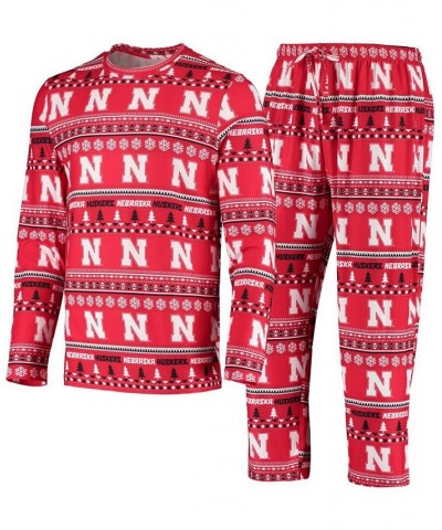 Men's Scarlet Nebraska Huskers Ugly Sweater Knit Long Sleeve Top and Pant Set $36.75 Pajama