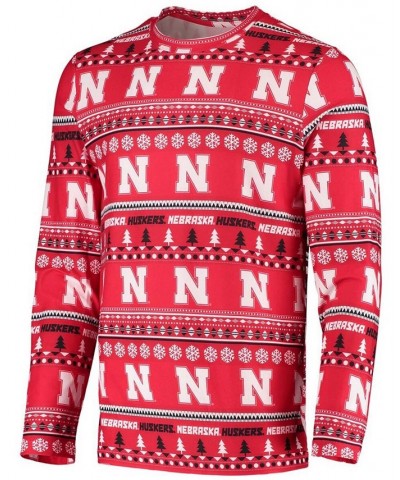 Men's Scarlet Nebraska Huskers Ugly Sweater Knit Long Sleeve Top and Pant Set $36.75 Pajama