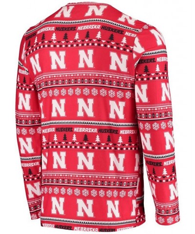 Men's Scarlet Nebraska Huskers Ugly Sweater Knit Long Sleeve Top and Pant Set $36.75 Pajama