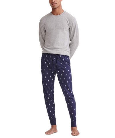 Men's Lightweight Cotton Logo Pajama Pants Blue $26.78 Pajama