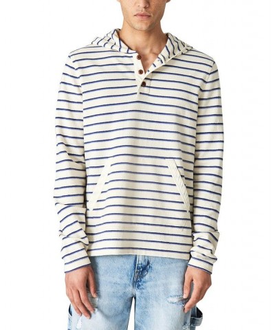 Men's Indigo Stripe Long Sleeve Hooded Sweatshirt $38.88 Sweatshirt