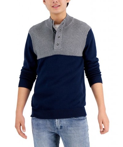 Men's Colorblocked Mock Neck Sweater Blue $19.24 Sweaters