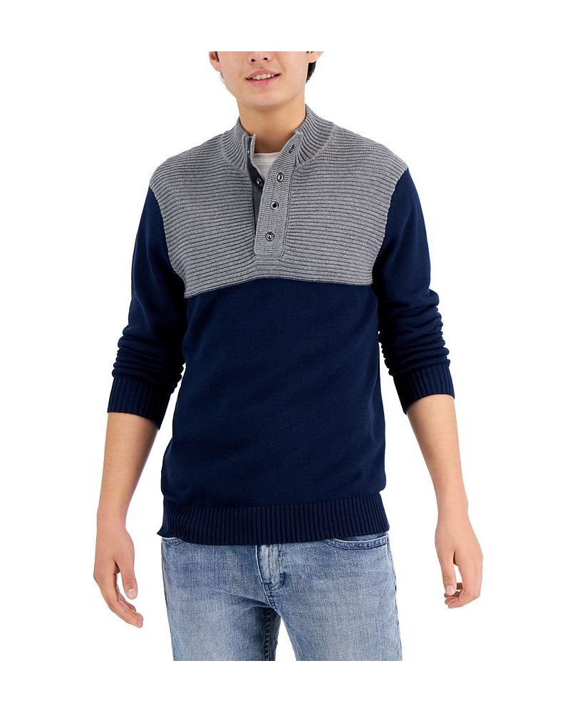 Men's Colorblocked Mock Neck Sweater Blue $19.24 Sweaters