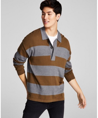 Men's Striped Rugby Long-Sleeve Sweater Green $18.92 Sweaters