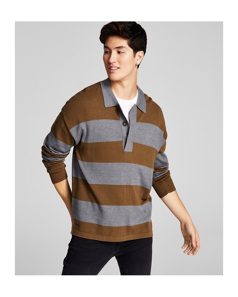 Men's Striped Rugby Long-Sleeve Sweater Green $18.92 Sweaters