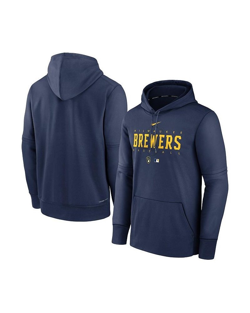 Men's Navy Milwaukee Brewers Authentic Collection Pregame Performance Pullover Hoodie $47.50 Sweatshirt