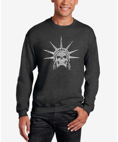 Men's Word Art Crewneck Freedom Skull Sweatshirt Gray $29.49 Sweatshirt