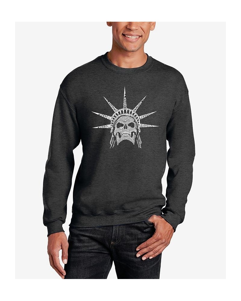 Men's Word Art Crewneck Freedom Skull Sweatshirt Gray $29.49 Sweatshirt