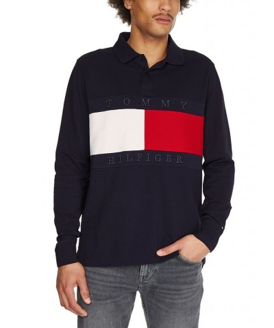 Men's Flag Logo Graphic Long-Sleeve Polo Shirt Blue $22.38 Polo Shirts