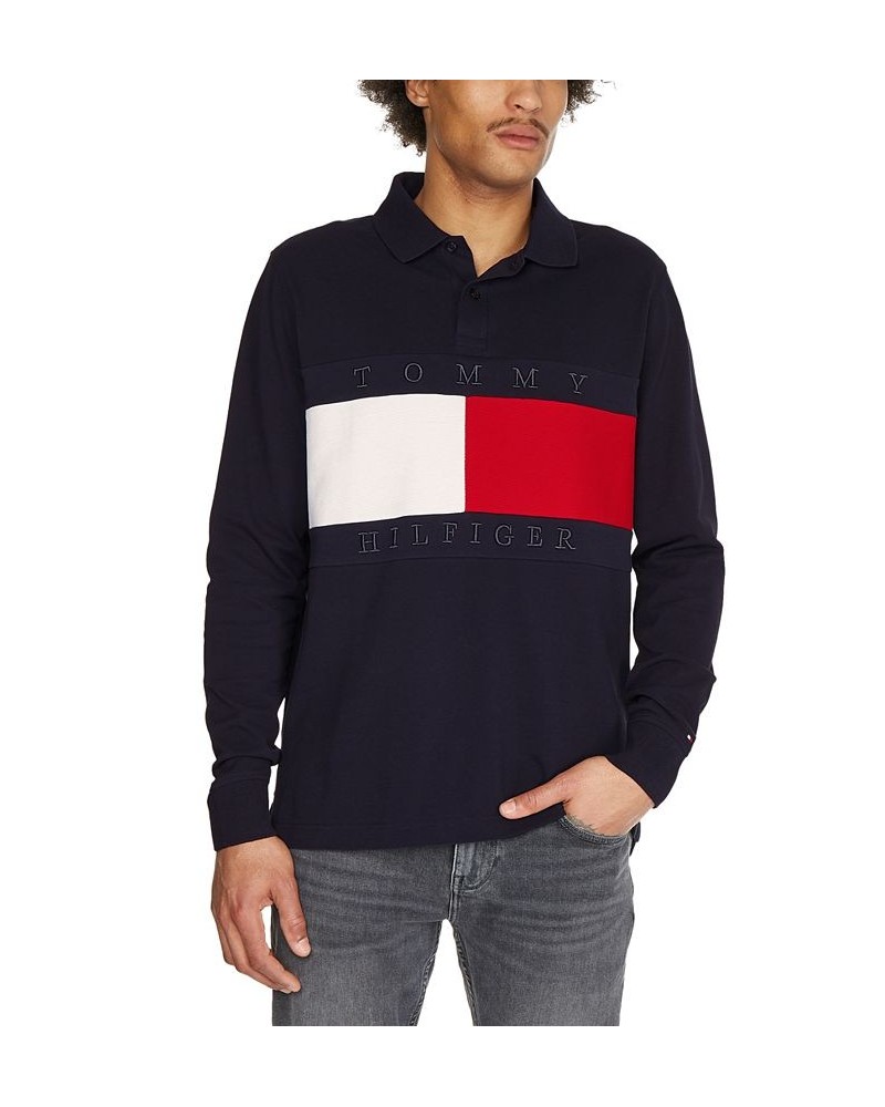 Men's Flag Logo Graphic Long-Sleeve Polo Shirt Blue $22.38 Polo Shirts