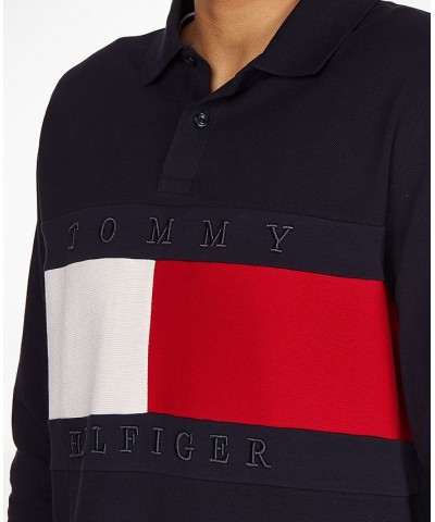 Men's Flag Logo Graphic Long-Sleeve Polo Shirt Blue $22.38 Polo Shirts