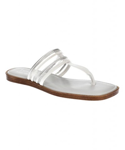 Women's Tuscany Antea Square Toe Sandals White, Silver $40.50 Shoes