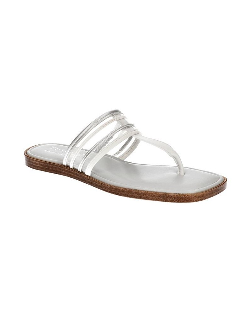 Women's Tuscany Antea Square Toe Sandals White, Silver $40.50 Shoes