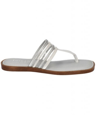 Women's Tuscany Antea Square Toe Sandals White, Silver $40.50 Shoes