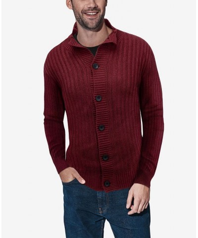 Men's Button Up Stand Collar Ribbed Knit Cardigan Sweater Red $31.90 Sweaters