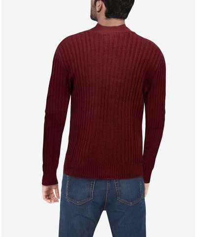 Men's Button Up Stand Collar Ribbed Knit Cardigan Sweater Red $31.90 Sweaters