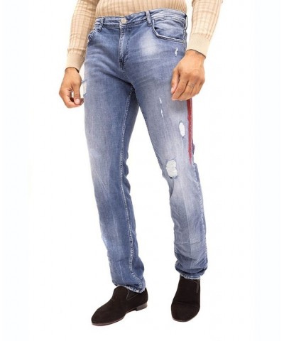 Men's Modern Stripe Denim Jeans Blue $77.90 Jeans