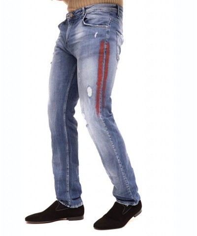 Men's Modern Stripe Denim Jeans Blue $77.90 Jeans