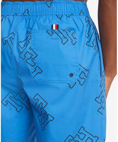 Men's Allover Monogram Print Drawstring 7" Swim Trunks Blue $20.81 Swimsuits