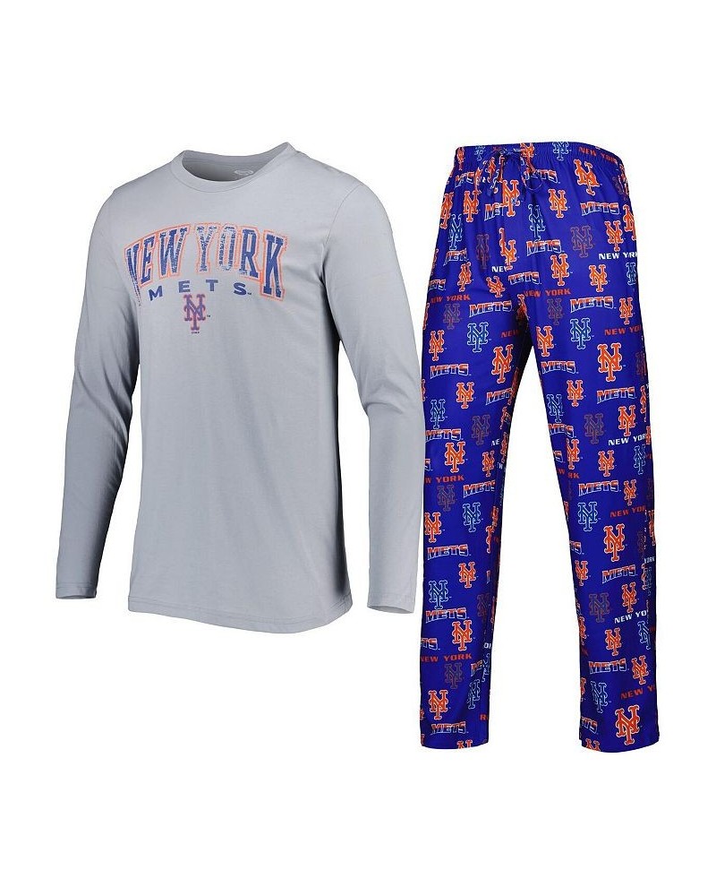 Men's Gray, Royal New York Mets Breakthrough Long Sleeve Top and Pants Sleep Set $42.39 Pajama