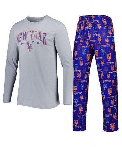 Men's Gray, Royal New York Mets Breakthrough Long Sleeve Top and Pants Sleep Set $42.39 Pajama