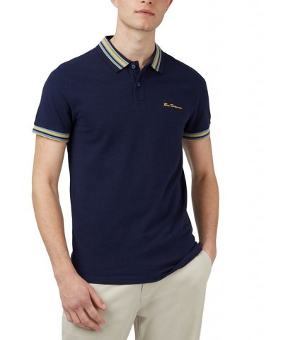 Men's House Collar Short-Sleeve Embroidered Polo Shirt Blue $48.06 Polo Shirts