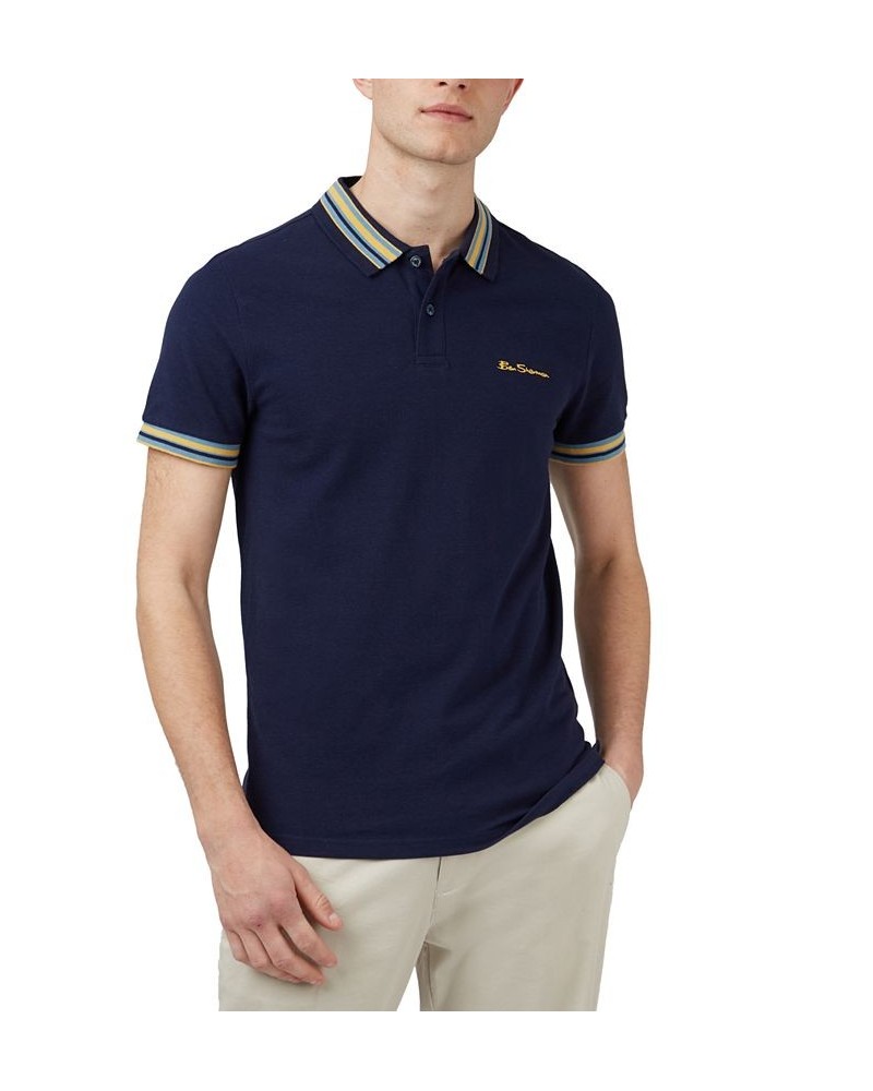 Men's House Collar Short-Sleeve Embroidered Polo Shirt Blue $48.06 Polo Shirts