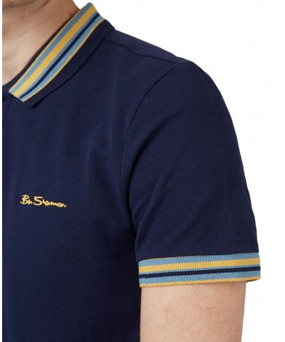 Men's House Collar Short-Sleeve Embroidered Polo Shirt Blue $48.06 Polo Shirts