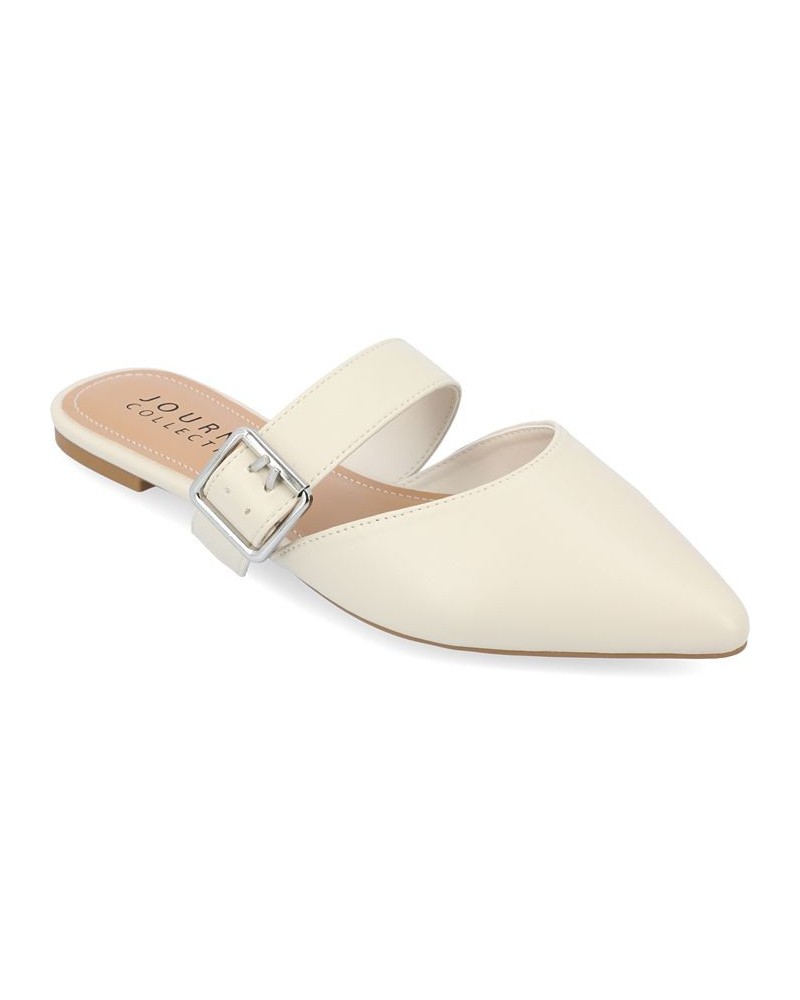 Women's Shaella Buckle Flats White $40.79 Shoes