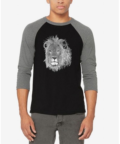 Men's Raglan Baseball Word Art Lion T-shirt Gray and Black $24.74 T-Shirts