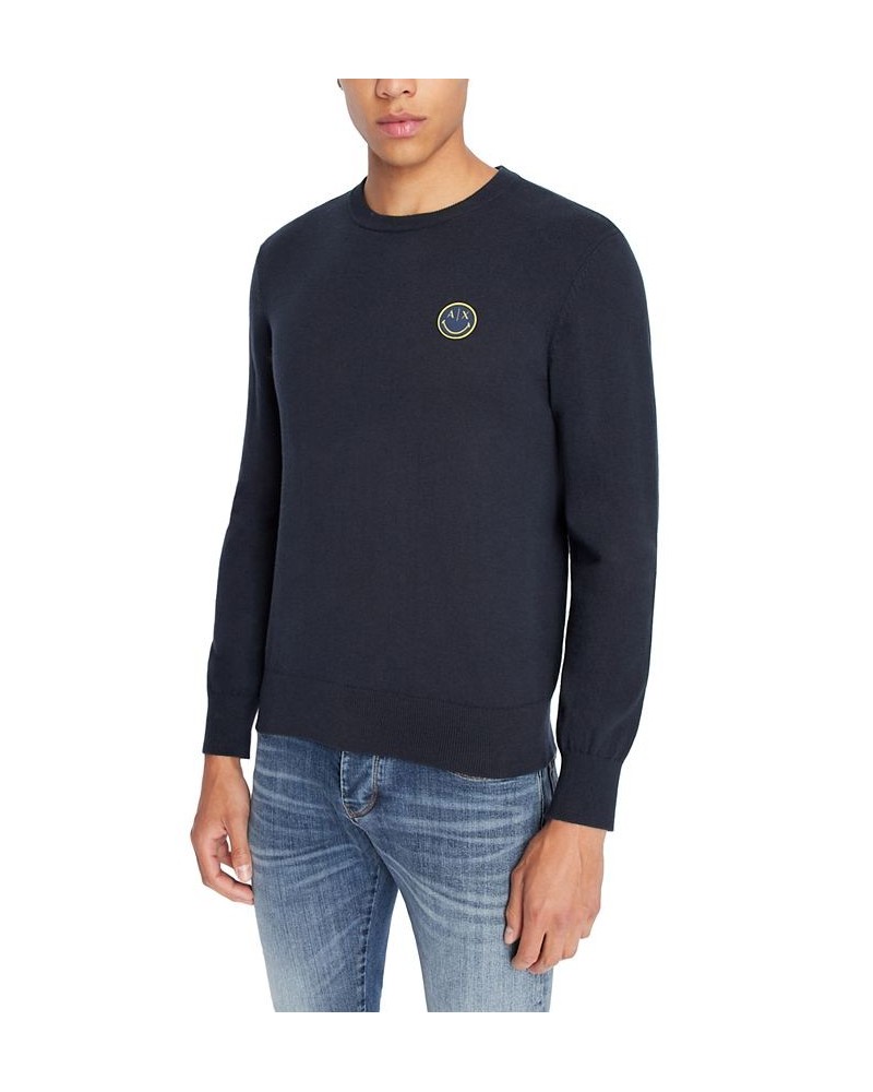 Men's Exclusive Smiley Logo Pullover Sweater Blue $45.76 Sweaters