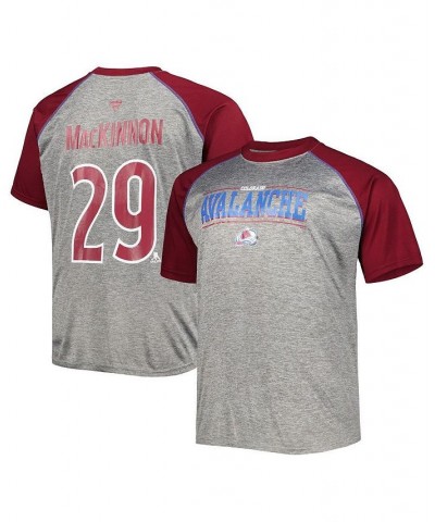 Men's Branded Nathan MacKinnon Heather Gray, Burgundy Colorado Avalanche Big and Tall Contrast Raglan Name and Number T-shirt...