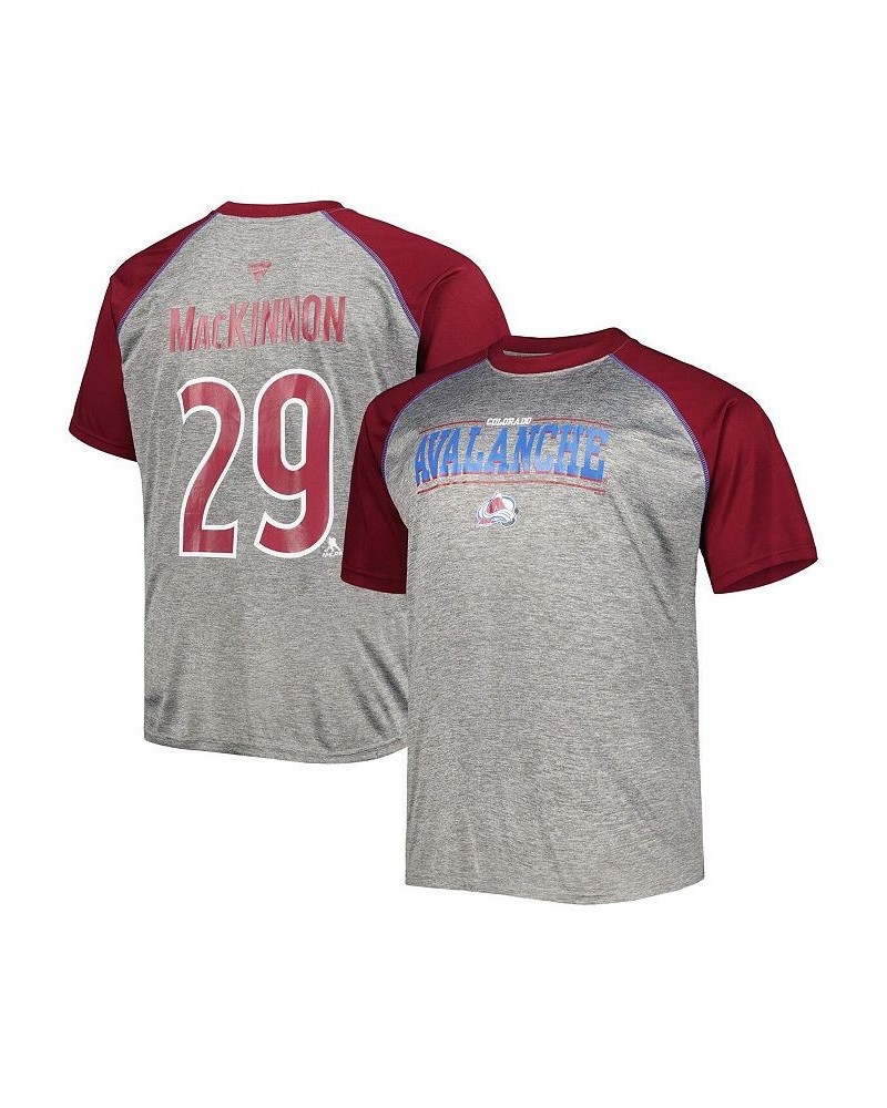 Men's Branded Nathan MacKinnon Heather Gray, Burgundy Colorado Avalanche Big and Tall Contrast Raglan Name and Number T-shirt...