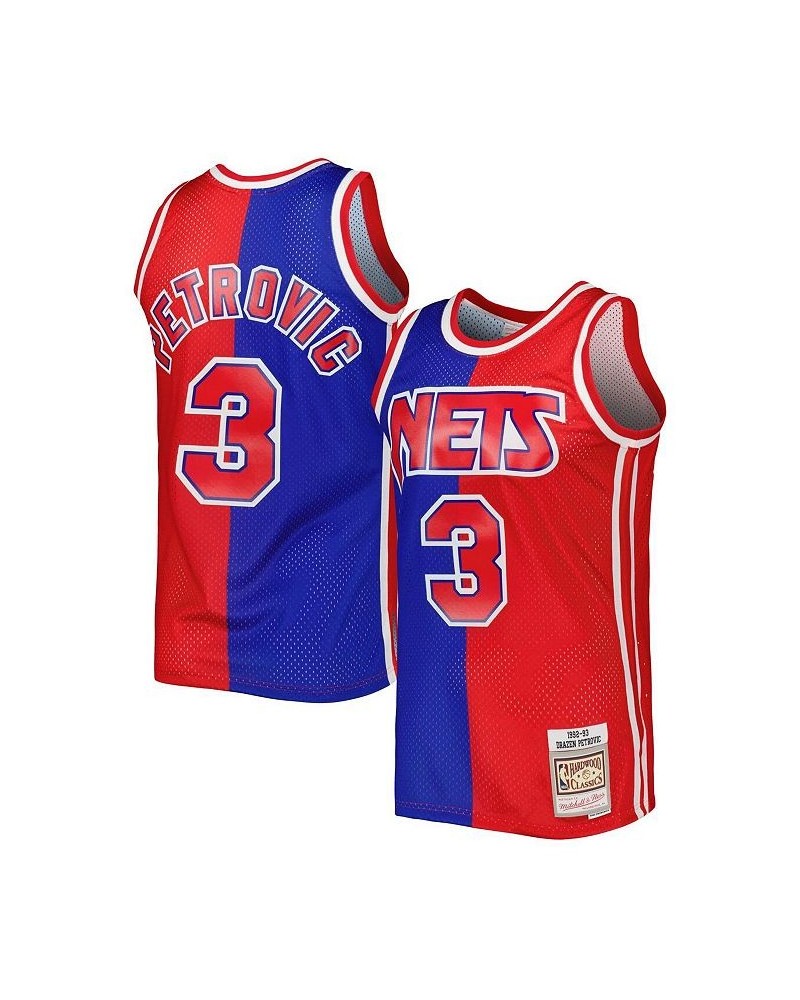 Men's Drazen Petrovic Blue, Red New Jersey Nets Hardwood Classics 1992-93 Split Swingman Jersey $46.40 Jersey