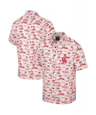 Men's White Houston Cougars Spontaneous is Romantic Camp Button-Up Shirt $34.50 Shirts