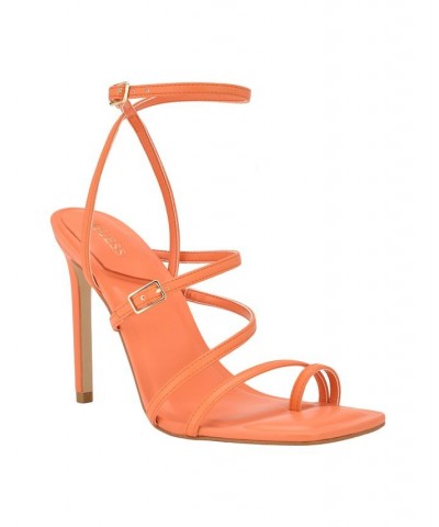 Women's Bolten Strappy Single Sole Square Toe Sandals Orange $35.97 Shoes