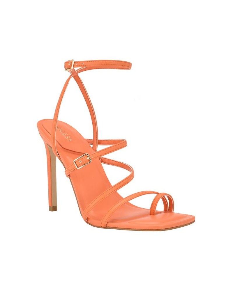 Women's Bolten Strappy Single Sole Square Toe Sandals Orange $35.97 Shoes