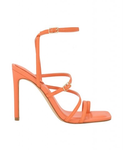 Women's Bolten Strappy Single Sole Square Toe Sandals Orange $35.97 Shoes