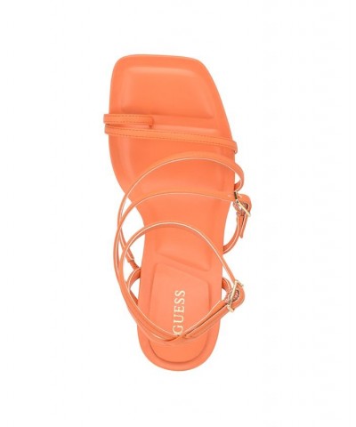 Women's Bolten Strappy Single Sole Square Toe Sandals Orange $35.97 Shoes