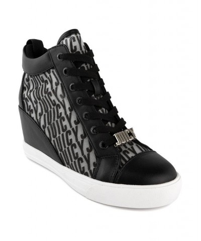 Women's Jorgia Wedge Lace-Up Sneakers Black $18.00 Shoes